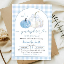 Blue Kariert Preppy Pumpkin Boy Baby Showdusche