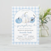 Blue Kariert Preppy Pumpkin Boy Twins Baby Dusche Einladung (Stehend Vorderseite)