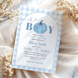 Blue Kariert Preppy Pumpkin Oh Boy Baby Dusche Einladung