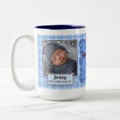 Blue Kariert Proud Großvater 2 Foto Zweifarbige Tasse (Links)