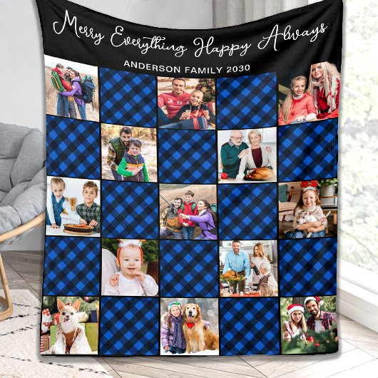 Blue Kariert Quilt Personalisiert 13 FotoCollage Fleecedecke