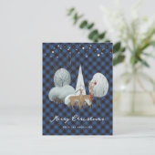 Blue Kariert Reindeer Christmas Feiertagspostkarte (Stehend Vorderseite)