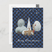 Blue Kariert Reindeer Christmas Feiertagspostkarte (Vorne/Hinten)