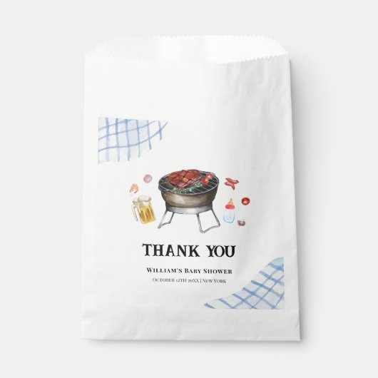 Blue Kariert Retro Country Baby Q Baby Dusche Geschenktütchen (Vorderseite)