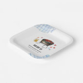 Blue Kariert Retro Country Baby Q Baby Dusche Pappteller (Gewinkelt)