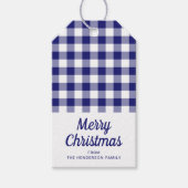 Blue Kariert Script Frohe Weihnachten Geschenkanhänger (Vorderseite)