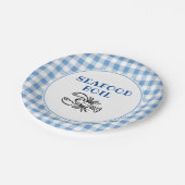 Blue Kariert Seafood Boil Party Pappteller (Schrägansicht)