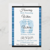 Blue Kariert seine Kinderdusche Einladung (Rückseite)