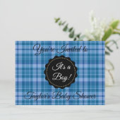 Blue Kariert seine Kinderdusche Einladung (Stehend Vorderseite)