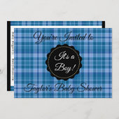 Blue Kariert seine Kinderdusche Einladung (Vorne/Hinten)