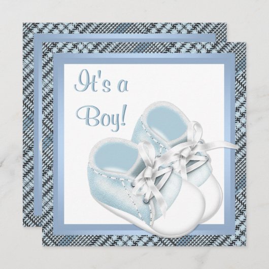 Blue Kariert Shoes Black Blue Kariert Baby Boy Dus Einladung (Vorne/Hinten)