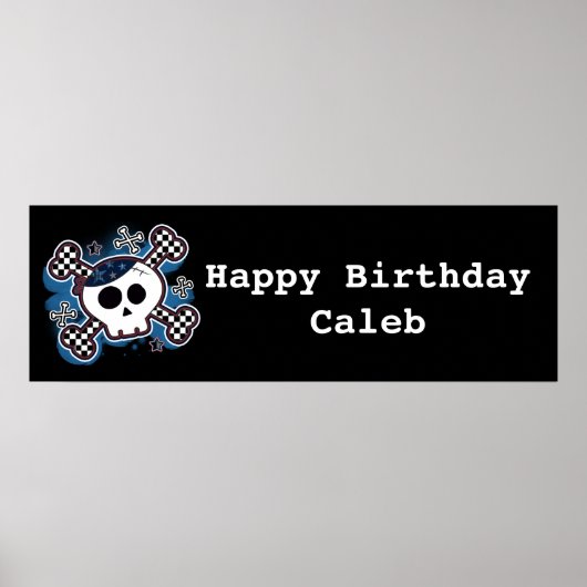 Blue Kariert Skull & Bones Geburtstagsparty Poster (Vorne)