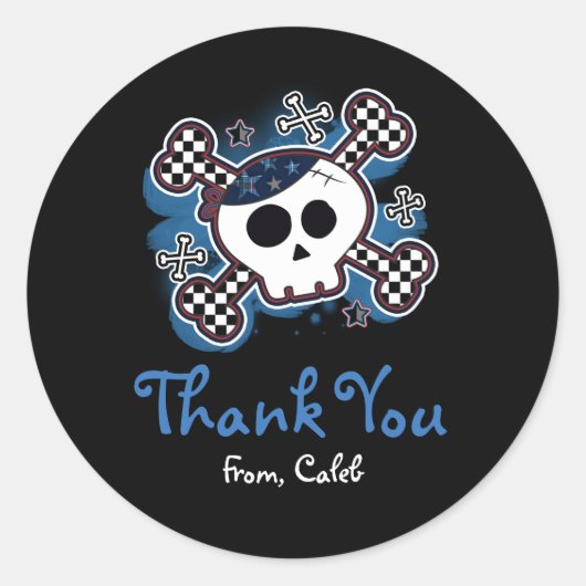Blue Kariert Skull Crossbones Gastgeschenk Sticker (Vorderseite)
