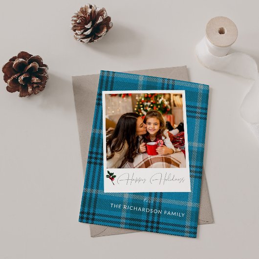 Blue Kariert Sofort Foto Happy Holidays