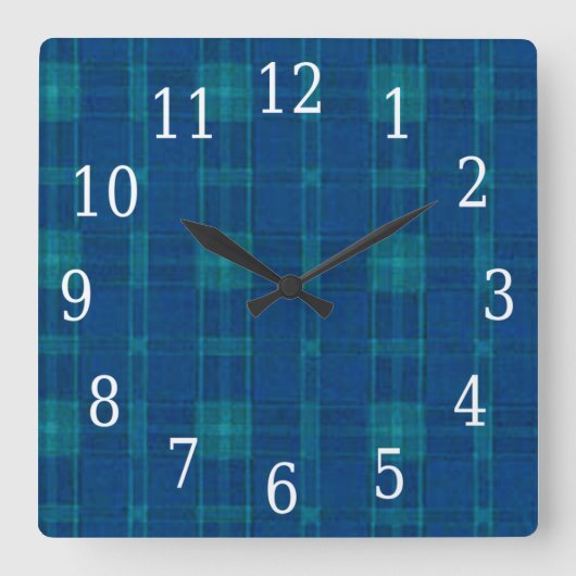 Blue Kariert Square Clock Quadratische Wanduhr (Vorderseite)