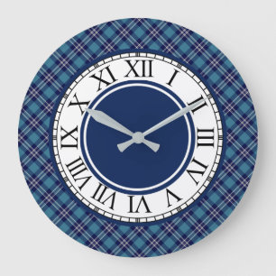 Blue Kariert St Andrews Scotland Tartan Große Wanduhr