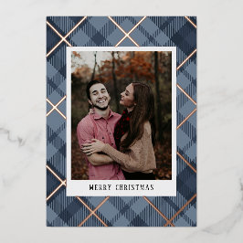Blue Kariert Tartan Foto Weihnachten Real Folien Feiertagskarte