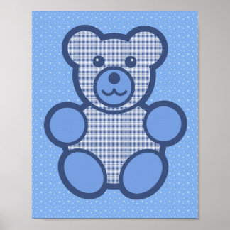 Blue Kariert Teddy Bear Poster