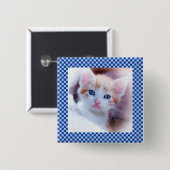 Blue Karo Family Pet Foto Border Button (Vorne & Hinten)