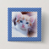 Blue Karo Family Pet Foto Border Button (Vorderseite)