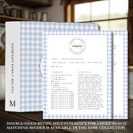 Blue Karo Gingham Monogram Family Rezept Sheet