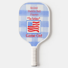 Blue Karo Gingham USA Flag GAME ON Pickleball Schläger