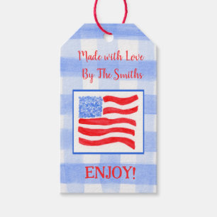 Blue Karo Gingham USA Flag MADE MIT LIEBE rot Geschenkanhänger