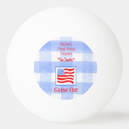 Blue Karo Gingham USA Flag Tischtennisball (Vorderseite)