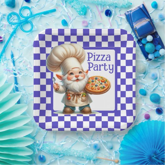 Blue Karo Pizza Party Pappteller (Party)