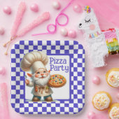 Blue Karo Pizza Party Pappteller (Party)