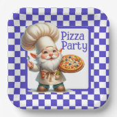 Blue Karo Pizza Party Pappteller (Vorderseite)