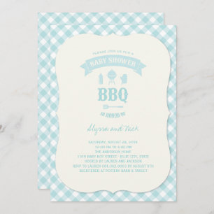 Blue Karos GRILLEN Boy Baby Dusche Summer Party Einladung