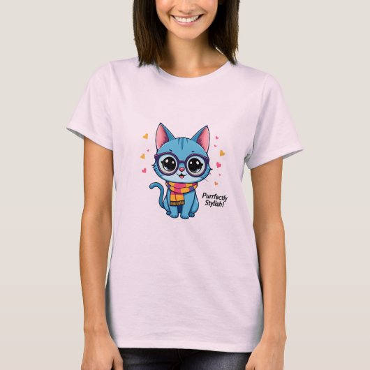 Blue Kawaii Kitten T-Shirt (Vorderseite)