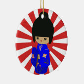 Blue Kawaii Kokeshi Doll Single auf der Seite des Keramikornament (Rechts)