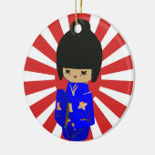 Blue Kawaii Kokeshi Doll Single auf der Seite des Keramikornament (Links)