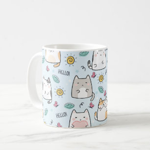 Blue Kawaii Niedlich Cats Hallo Muster Kaffeetasse
