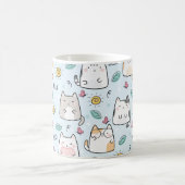 Blue Kawaii Niedlich Cats Hallo Muster Kaffeetasse (Mittel)