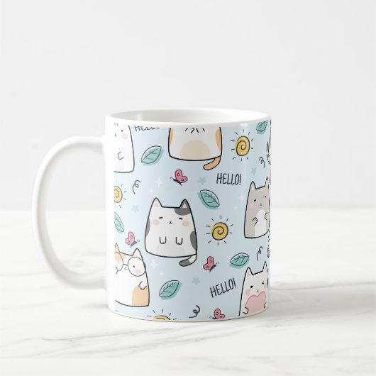 Blue Kawaii Niedlich Cats Hallo Muster Kaffeetasse (Links)