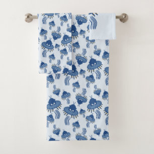 Blue Kawaii Octopus UFO Badhandtuch Set