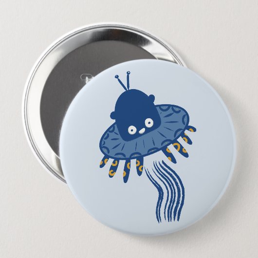 Blue Kawaii Octopus UFO Button (Vorne & Hinten)
