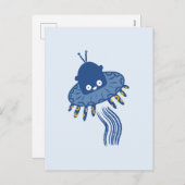 Blue Kawaii Octopus UFO Feiertagspostkarte (Vorne/Hinten)