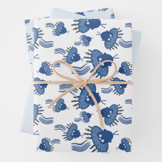 Blue Kawaii Octopus UFO Geschenkpapier Set (Beispiel)