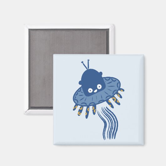 Blue Kawaii Octopus UFO Magnet (Vorderseite/Rückseite)