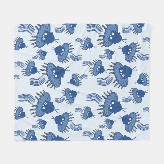 Blue Kawaii Octopus UFO Muster Fleecedecke (Vorderseite (Horizontal))