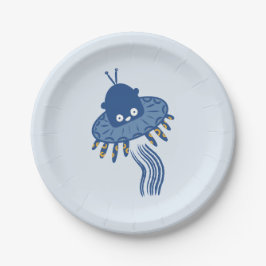 Blue Kawaii Octopus UFO Pappteller