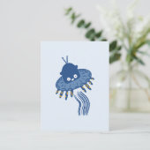 Blue Kawaii Octopus UFO Postkarte (Stehend Vorderseite)