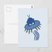 Blue Kawaii Octopus UFO Postkarte (Vorne/Hinten)