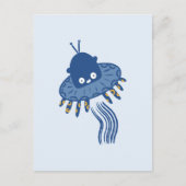 Blue Kawaii Octopus UFO Postkarte (Vorderseite)