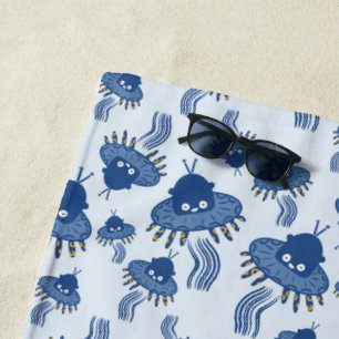 Blue Kawaii Octopus UFO Strandtuch