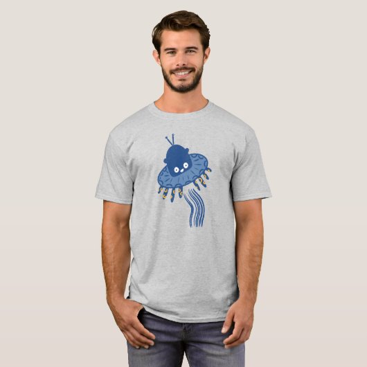 Blue Kawaii Octopus UFO T-Shirt (Vorne ganz)